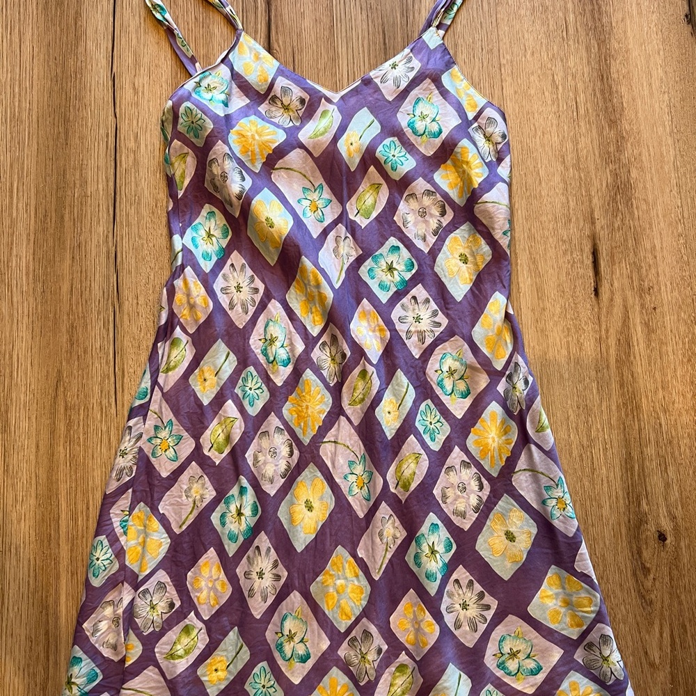 Purple Floral Vintage Silk Slip Dress